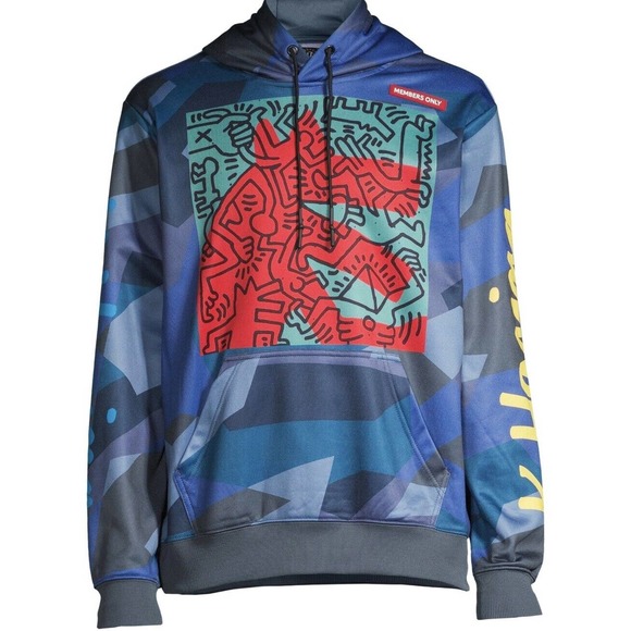 Keith Haring Member’s Only Hoodie Jacket Multi-Pattern Coat Teal Size Small - Picture 3 of 3